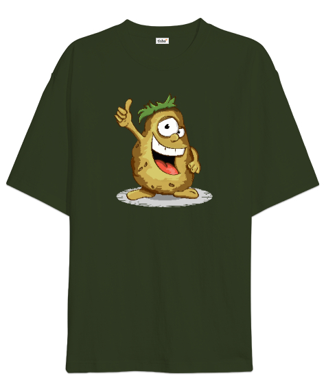 Tisho - Sevimli Patates - Potato Haki Yeşili Oversize Unisex Tişört