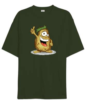 Sevimli Patates - Potato Haki Yeşili Oversize Unisex Tişört - Tisho