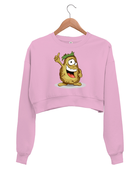 Tisho - Sevimli Patates - Potato Pembe Kadın Crop Sweatshirt