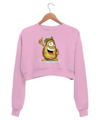 Sevimli Patates - Potato Pembe Kadın Crop Sweatshirt - Tisho