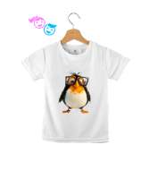 Sevimli Salaş Gözlüklü Penguen Beyaz Çocuk Unisex - Tisho