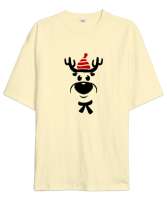 Sevimli Şapkalı Geyik Krem Oversize Unisex Tişört - Tisho