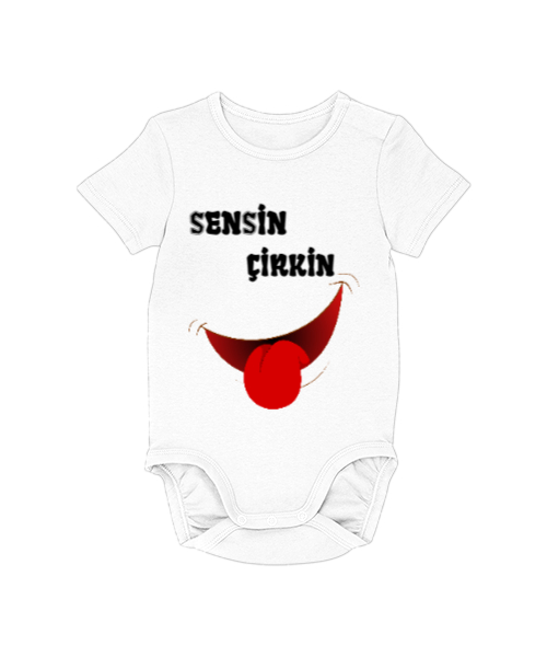 Tisho - Sevimli Sensin Çirkin Yazılı Bebek Beyaz Bebek Zıbını