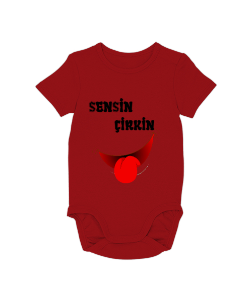 Tisho - Sevimli Sensin Çirkin Yazılı Bebek Kırmızı Bebek Zıbını