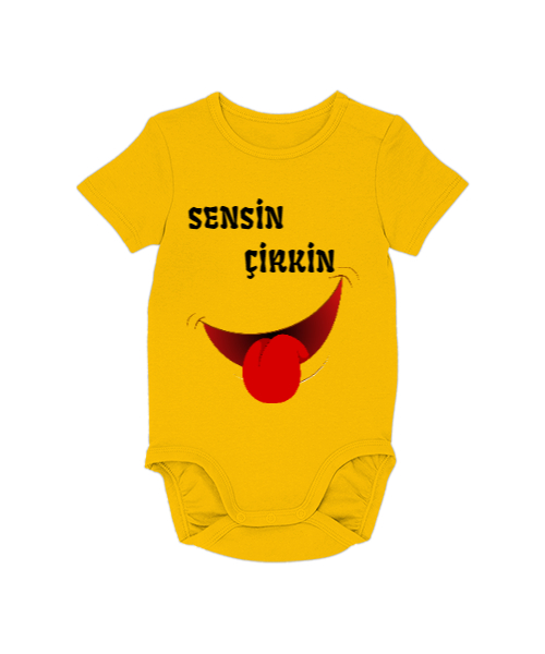 Tisho - Sevimli Sensin Çirkin Yazılı Bebek Sarı Bebek Zıbını