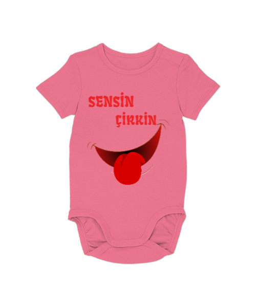 Tisho - Sevimli Sensin Çirkin Yazılı Kız Bebek Pembe Bebek Zıbını
