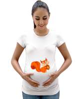 Sevimli sincap Beyaz Kadın Hamile Tişört - Tisho