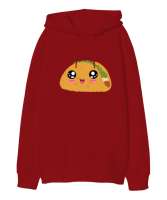 Sevimli Tako Kırmızı Oversize Unisex Kapüşonlu Sweatshirt - Tisho