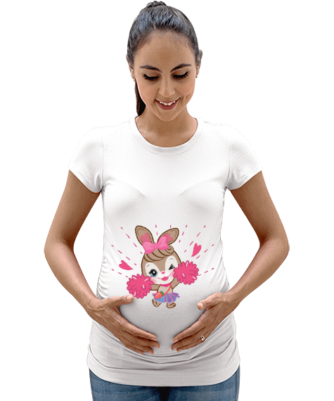 Tisho - Sevimli tavşan Beyaz Kadın Hamile Tişört