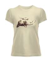 Sevimli Uzanmış Kedi - Sweet Cat Krem Kadın Tişört - Tisho