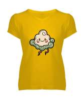 SEVİMLİ YAĞMUR BULUTU Sarı Kadın V Yaka Tişört - Tisho