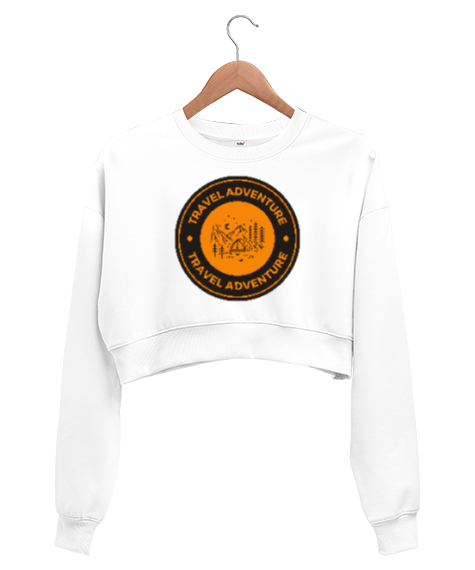 Tisho - Seyahat ve Macera Kampçı ve Dağcı Özel Tasarım Beyaz Kadın Crop Sweatshirt