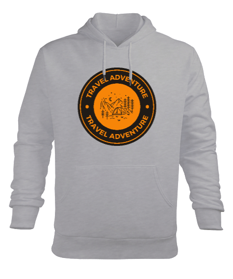 Tisho - Seyahat ve Macera Kampçı ve Dağcı Özel Tasarım Gri Erkek Kapüşonlu Hoodie Sweatshirt