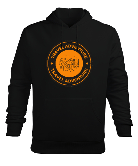 Tisho - Seyahat ve Macera Kampçı ve Dağcı Özel Tasarım Siyah Erkek Kapüşonlu Hoodie Sweatshirt