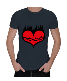 Şeytan ve zincirli kalp baskılı erkek Erkek Regular Kesim Tişört - Tisho