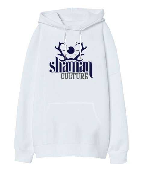Tisho - Shaman Culture - Şaman Beyaz Oversize Unisex Kapüşonlu Sweatshirt