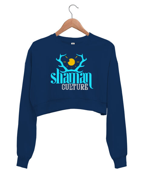 Tisho - Shaman Culture - Şaman Lacivert Kadın Crop Sweatshirt