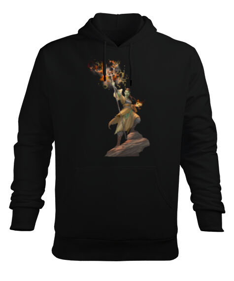 Tisho - Shaman Fire Siyah Erkek Kapüşonlu Hoodie Sweatshirt