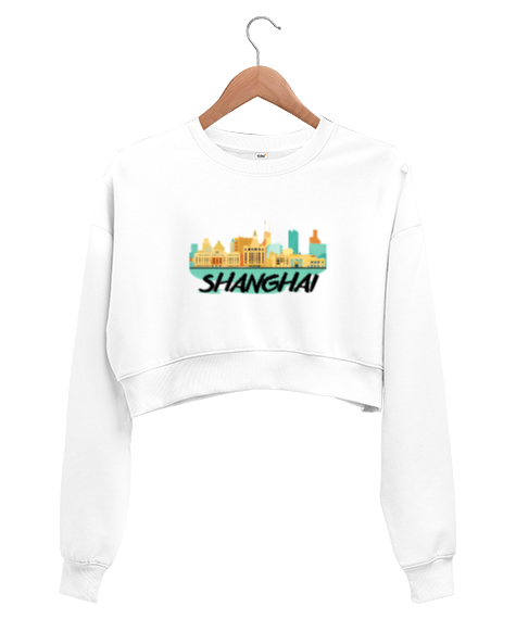 Tisho - SHANGHAI Beyaz Kadın Crop Sweatshirt