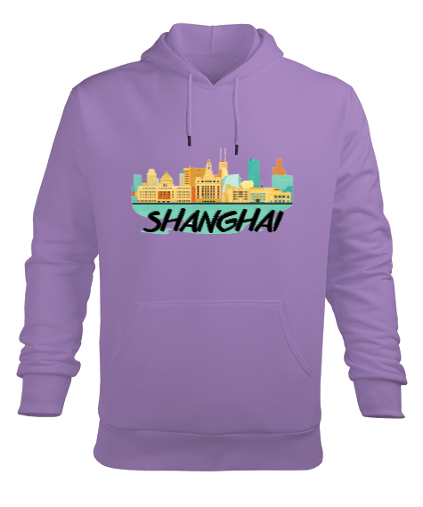 Tisho - SHANGHAI Lila Erkek Kapüşonlu Hoodie Sweatshirt