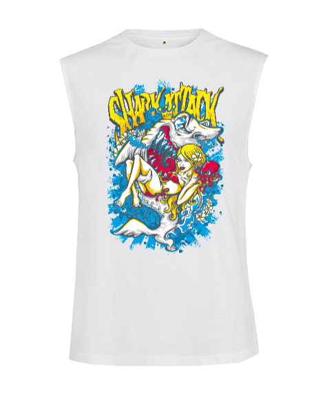 Tisho - Shark Attack Köpekbalığı Saldırısı Tasarım Baskılı Kesik Kol Unisex Tişört