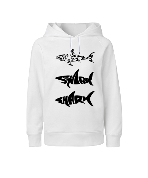 Tisho - Shark Beyaz Çocuk Unisex Hoodie Kapüşonlu