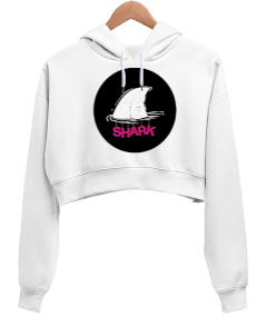 Tisho - SHARK Kadın Crop Hoodie Kapüşonlu Sweatshirt