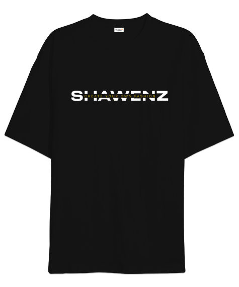 Tisho - Shawenz Slogan Baskılı Siyah Oversize Unisex Tişört
