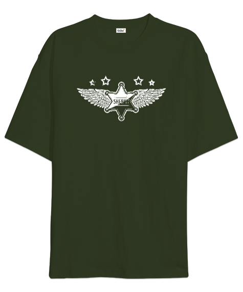 Tisho - Sheriff - Şerif - Vahşi Batı Haki Yeşili Oversize Unisex Tişört