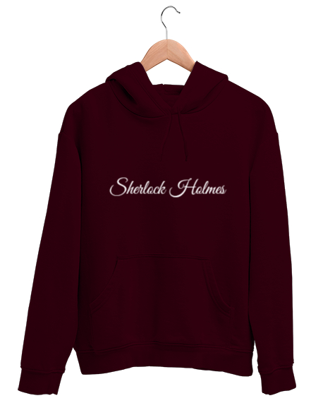 Tisho - Sherlock Holmes yazılı Bordo Unisex Kapşonlu Sweatshirt