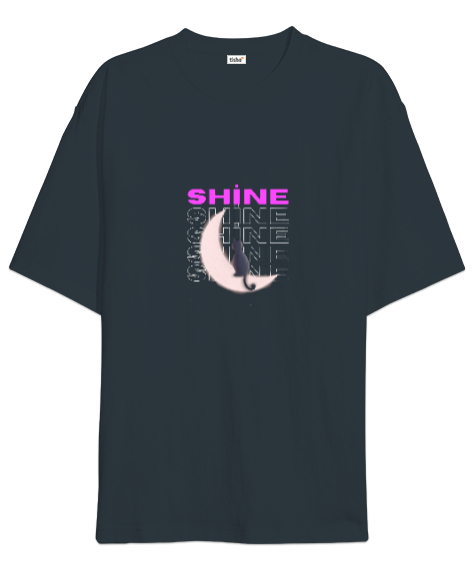 Tisho - shine kedili tasarım Füme Oversize Unisex Tişört