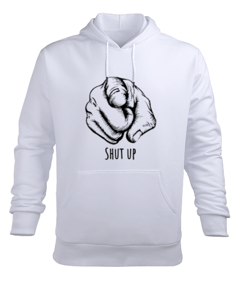 Tisho - SHUT UP Beyaz Erkek Kapüşonlu Hoodie Sweatshirt