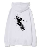 sıçrama Beyaz Oversize Unisex Kapüşonlu Sweatshirt - Thumbnail