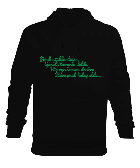 Tisho - Şiirli Siyah Tişört Erkek Kapüşonlu Hoodie Sweatshirt