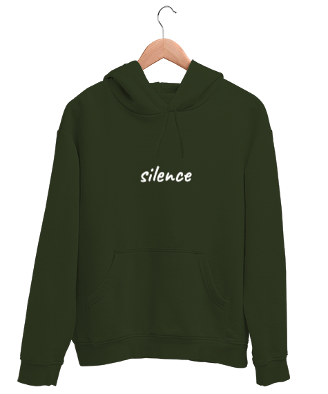 Silence Haki Yeşili Unisex Kapşonlu Sweatshirt - Tisho