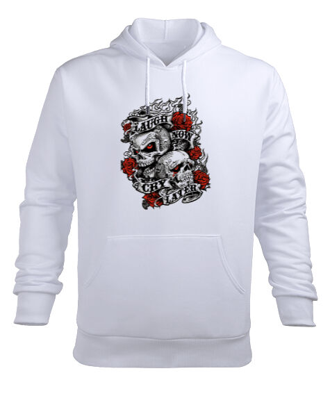 Tisho - Şimdi gül sonra ağla tasarımlı Beyaz Erkek Kapüşonlu Hoodie Sweatshirt