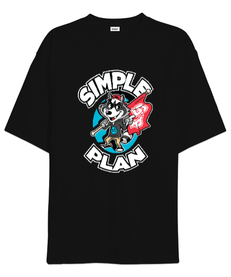 Tisho - Simple Plan Racoon Siyah Oversize Unisex Tişört