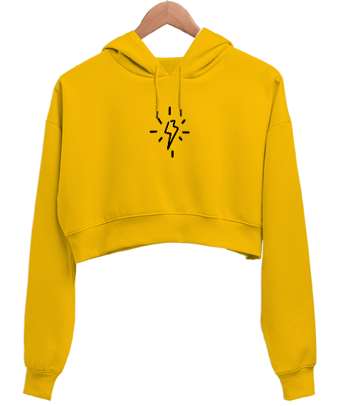 Tisho - Şimşek Sarı Kadın Crop Hoodie Kapüşonlu Sweatshirt