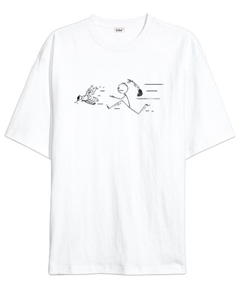Tisho - Sinek kovalayan - Komik Beyaz Oversize Unisex Tişört