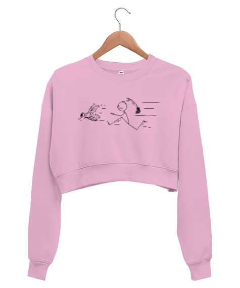 Tisho - Sinek kovalayan - Komik Pembe Kadın Crop Sweatshirt