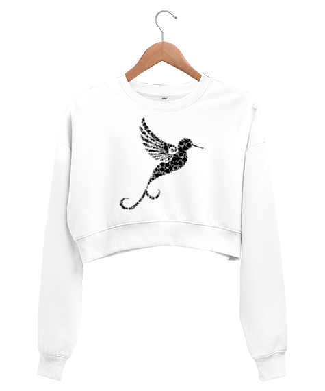Tisho - Sinekkuşu Tasarım Baskılı Kadın Crop Sweatshirt