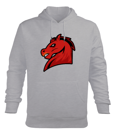 Tisho - Sinirli kırmızı at Erkek Kapüşonlu Hoodie Sweatshirt