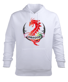 Sırt Baskılı Dragon Tasarım Erkek Kapüşonlu Hoodie Sweatshirt - Thumbnail