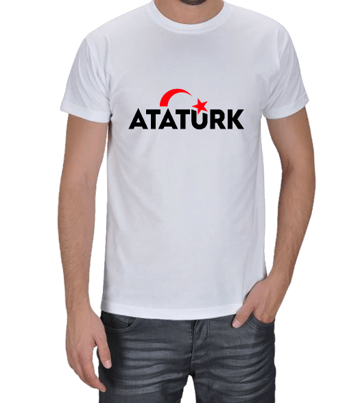 Tisho - Sırt yazılı bayraklı beyaz Atatürk tişört Erkek Tişört