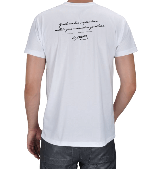 Sırt yazılı bayraklı beyaz Atatürk tişört Erkek Tişört