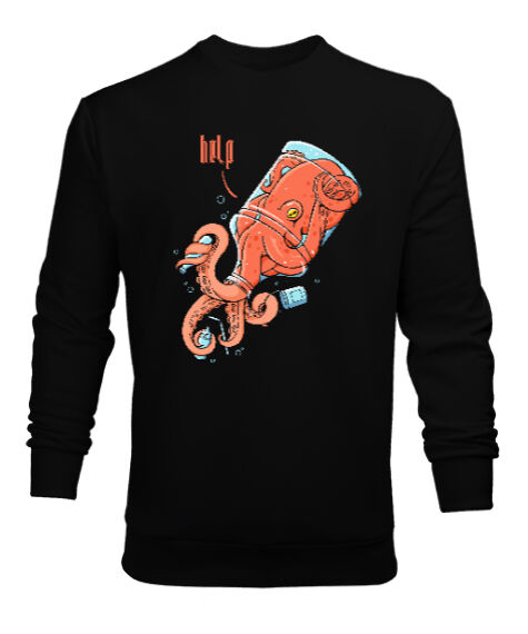 Tisho - Şişedeki Ahtapot Siyah Erkek Sweatshirt