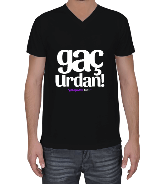 Tisho - SİYAH GAÇ URDAN Erkek Basic V Yaka