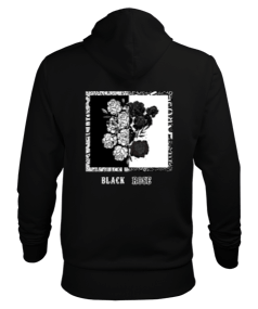 Siyah Gül Erkek Kapüşonlu Hoodie Sweatshirt - Thumbnail