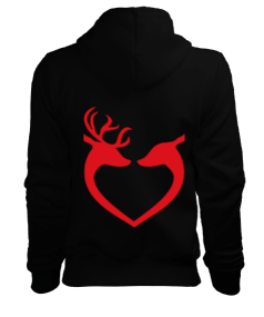 siyah kalp desenli sweatshirt Kadın Kapşonlu Hoodie Sweatshirt - Thumbnail