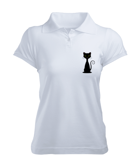 Tisho - Siyah kedi Kadın Polo Yaka Tişört